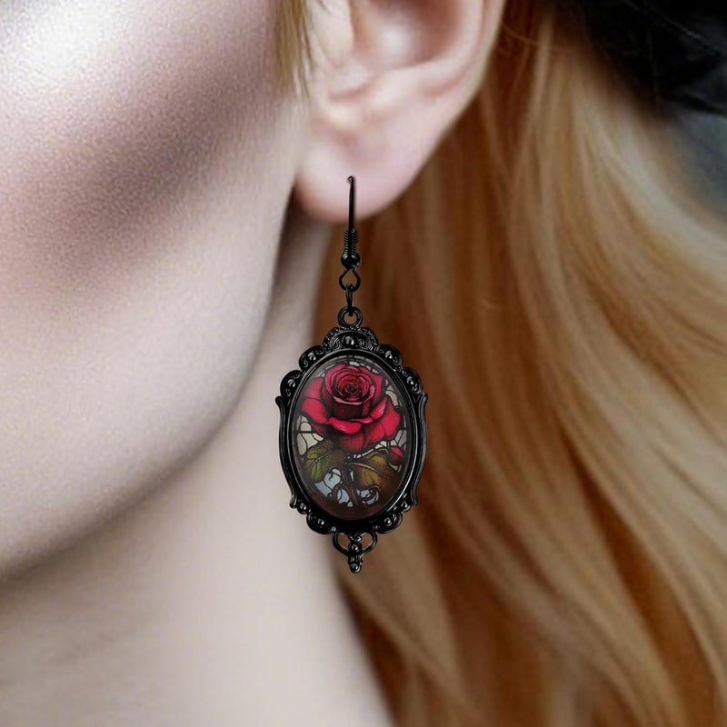 DAYANEY Halloween Earrings for Women as Goth Accessories, Gothic Witch Earring Vintage Costume Jewelry for Halloween Outfits, Devil Vampire Red Rose Earrings Raven Jewelry as Goth Gifts for Women - Image 2